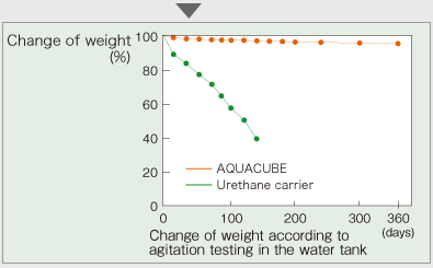 Change in weight according to agitation testing in the water tank